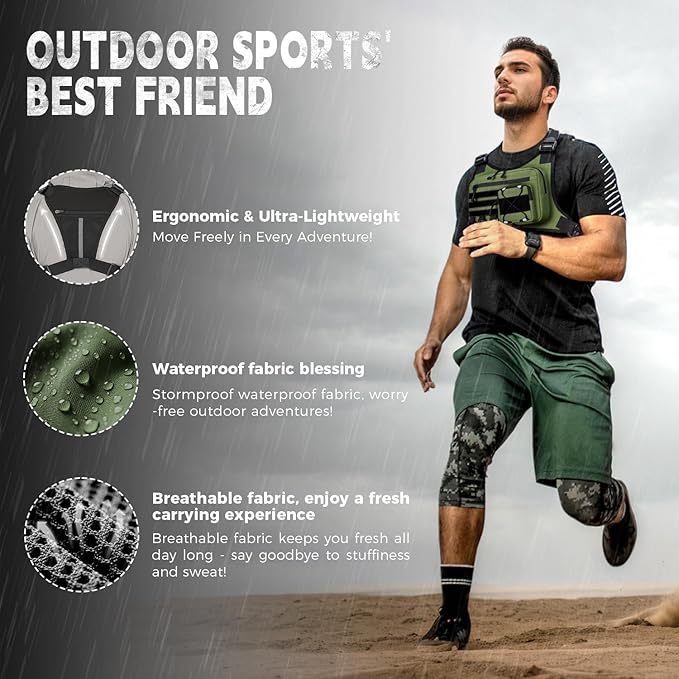 koculemi Outdoor Sports Chest Bag for Men, Chest Vest Holster Fits Most Pistols, EDC Travel Chest Pack for Running, Hiking