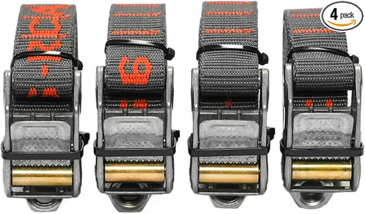 Rollercam 1.0” Tiedown Straps with Rollercam Buckle - Cam Strap Polypropylene Webbing with Triple-Bar Tack Stitching – Outdoor Gear Heavy-Duty Lashing Straps, 350 lb Load, Loop End, 4 Pack, 6 Foot