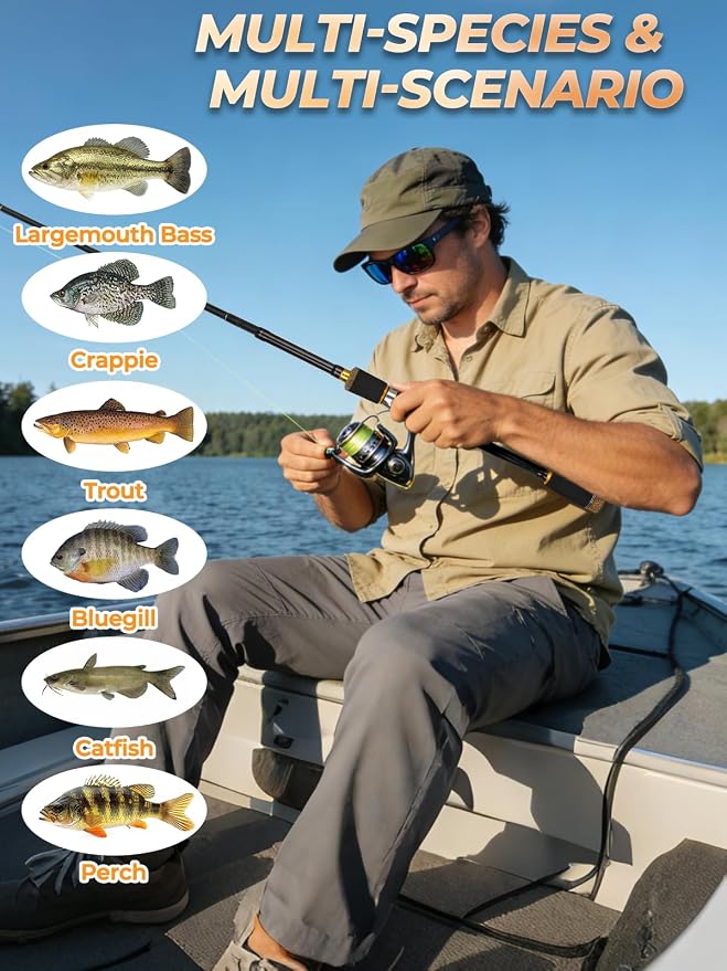 Jenseits 7FT Fishing Rod，Telescopic & 4-Piece Fishing Pole, Spin & Cast | 24T Carbon Fiber, Comfortable EVA Handle, Ceramic Guides, Bass, Trout, Catfish, Freshwater & Inshore，Fishing Gift for Men