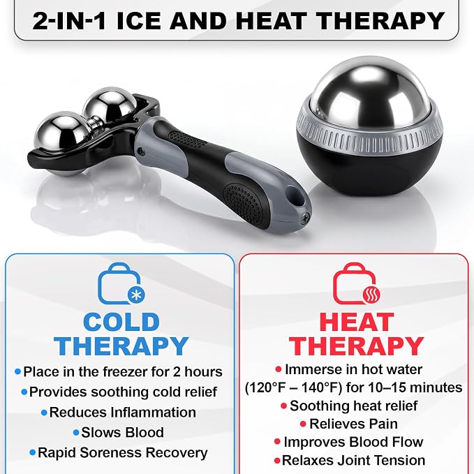 Ceenna 2 Pcs Massage Ball Roller Ice Cold and Hot for Deep Tissue and Sore Muscle Relief Manual Self Massage Ball with Drawstring Bag for Muscle, Neck, Back, Foot, Body, Ergonomic Handle, Portable