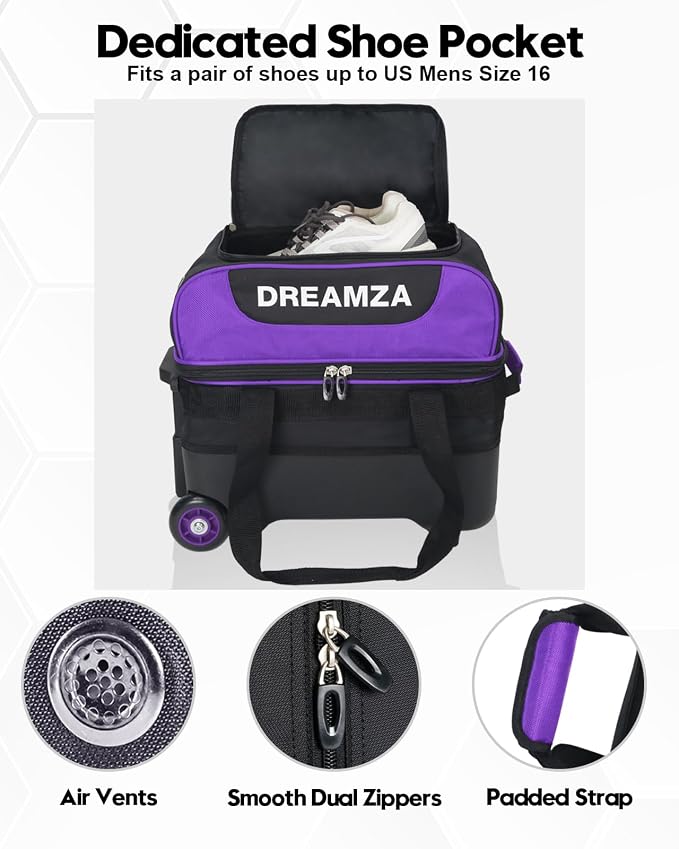 Single Bowling Ball Bag with Wheels, Deluxe Rolling Bowling Bags 1 Ball and Shoes Pocket w/Molded BallCup, Bonus Storage Bag, 40" Retractable Handle - Large 1 Ball Bowling Bags with Wheels