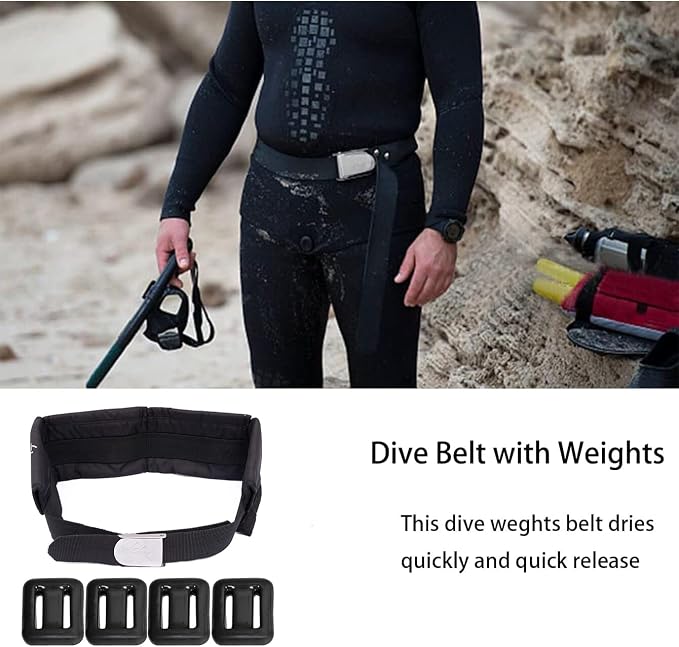 Vinyl Coated Diving Weights-4pcs 1.1-4.4 lbs Dive Weights with 4 Pocket Scuba Weight Belt with Quick Release Buckle,Used for Freediving, Spearfishing & Scuba Diving-Fit for Waist 32" to 52"