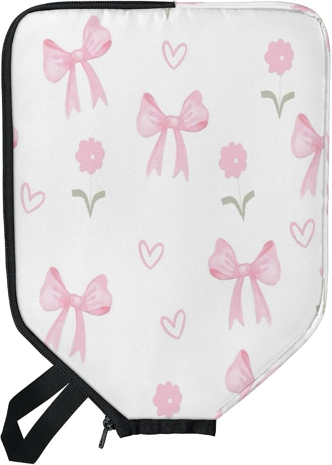 Flowers Bows Pickleball Paddle Cover Racket Sleeve Bag with Handle Strap Mesh Pocket 12.4 × 9.45 Inch Universal Fit for USAPA Standard Paddles for Outdoor Travel 2 PCS