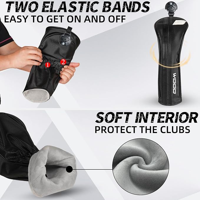 Golf Club Head Covers for Driver Fairway Woods Hybrid, Premium PU Leather Golf Head Covers with Carbon Fiber Pattern, Interchangeable Number Tags, Waterproof Golf Club Covers Set for Men Women
