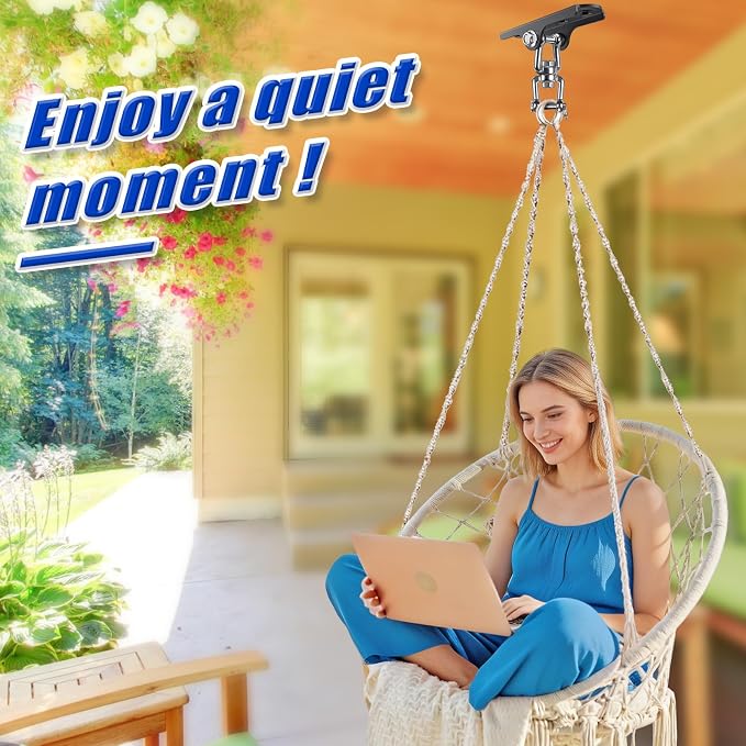 Dolibest Heavy Duty Swing Hanger,Ceiling Mount Swing Hook,One-Piece Design Base, Swing Set Hardware for Punching Bag, Boxing, Hammock Chair, Yoga Swing, Porch Swing (360° +180° Rotation)