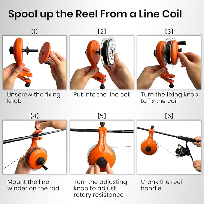 Pristis Fishing Line Winder, Reel Spooler with Unwinding System, Spool Holder with Handhold & Clamps, Anti-Twist Spooling Station, Adjustable Versatile Accessories for Baitcasting and Spinning Reel