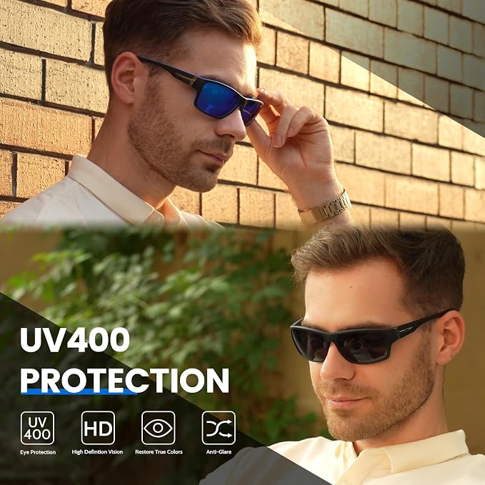Bifocal Sunglasses Wrap Around Sunglasses Readers, Sport Sunglass with Built in Readers for Driving, Blue/Black