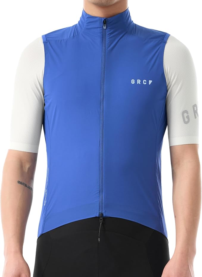 GRC Men's Windproof Cycling Vest, Running & Bike Vests with Two-way Zipper, Lightweight Sleeveless Windbreaker for Outdoors
