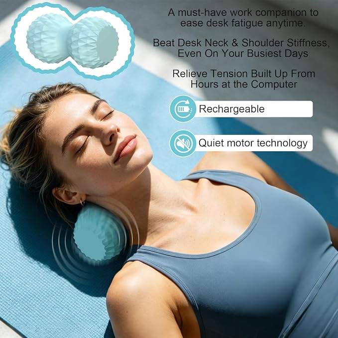 Vibrating Peanut Massage Ball, 3 Gear Heating, 5 Modes Deep Tissue Massager, Rechargeable Myofascial Release Roller for Muscle Pain Relief, Fitness, Yoga(Blue)