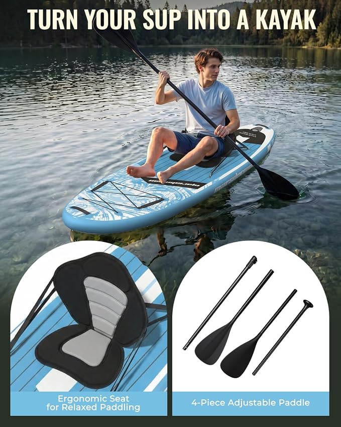 11'x34 Inflatable Paddle Board for Adults Youth, Extra Wide 430LBS Capacity SUP, Stable 2-3 Person Family for Lake Ocean Fishing Surfing Yoga, Includes Accessories