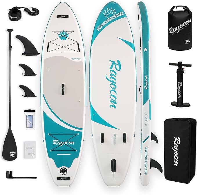 Inflatable Stand Up Paddle Board 11'×34" Extra Wide SUP, Ultra-Stable for Adults & Dog, 450lbs, Dual Chamber Pump, Fiberglass Paddle, Military Grade Dual Layer