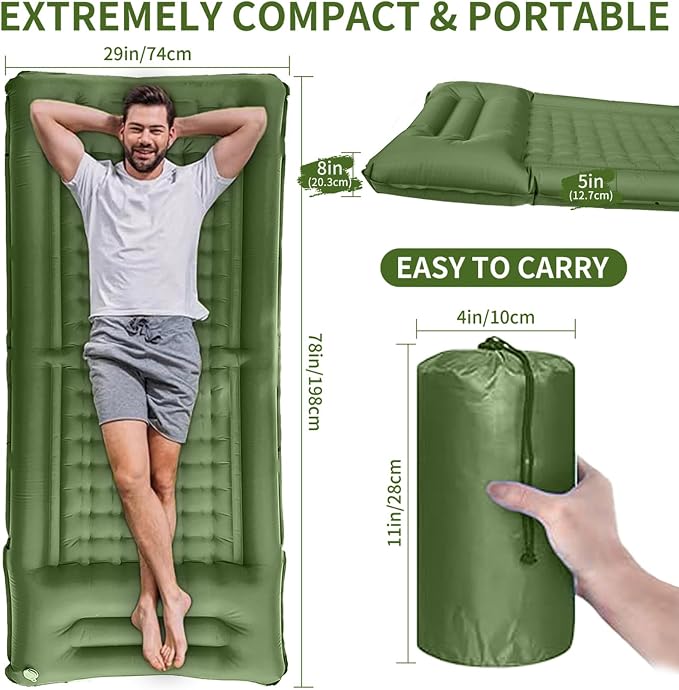 SEVNPRIME 78in x 29in x 5in Camping Sleeping Pad, Upgraded Durable Waterproof Compact Traveling Air Mattress, Built-in Foot Pump, Ultralight Inflatable Sleeping Mat for Backpacking, Hiking
