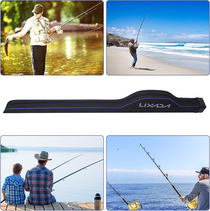Lixada Fishing Rod Bag Hard Shell Bottom 51.2''/130cm Fishing Rod Travel Case Waterproof Fishing Tackle Storage Bag Fishing Pole Protective Pouch
