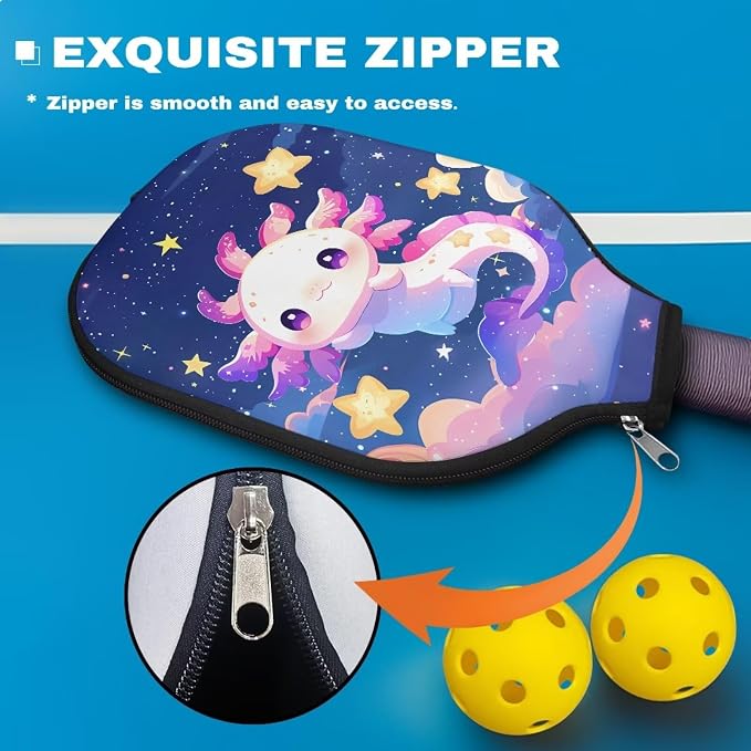 Axolotl Pickleball Paddle Covers 8.7 X 11.4 in 1 Pack Racket Sleeve Zippered Universal Pickle Ball Racket Cover Fits Most Paddle Travel Pickleball Paddle Case Gifts for Sports Lovers