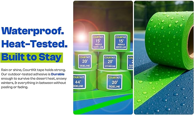 Pickleball Court Marking Kit | Pre-Measured Lines for Indoor/Outdoor Use | Pre-Measured & Pre-Cut, Ready-to-Apply Lines, Indoor & Outdoor Use, Waterproof, No Residue, Temporary or Permanent