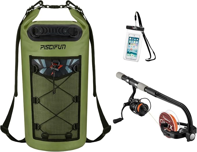 Bundle- Piscifun Fishing Line Winder Spooler and Piscifun Waterproof Dry Bag 10L Green