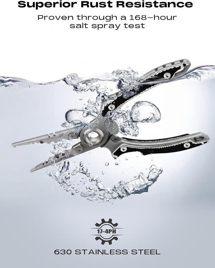 HOOK-EZE Anti-Twist Fishing Pliers with Multi-Function Design, 7.1" Saltwater 17-4 Stainless Steel Fishing Gear with G10 Handles, Split Ring Pliers, Fish Hook Remover Tool