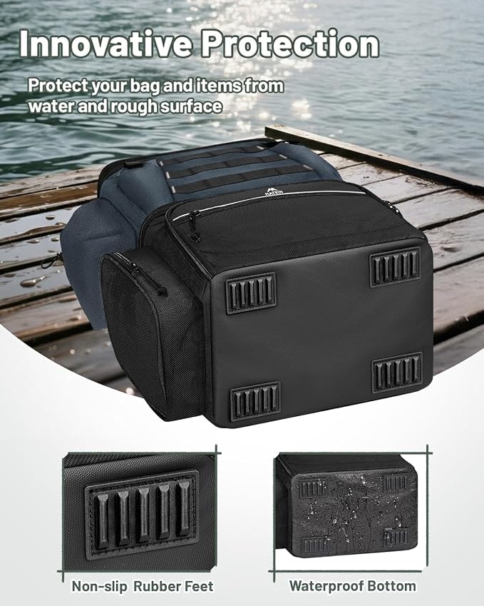 MATEIN Fishing Backpack with 4 Tackle Boxes, Fishing Bag with Rod Holder | 3600 Tackle Box 4 Pack, Water Resistant Tackle Backpack with Cooler Compartment, Safety Compass, Gifts for Fishermen