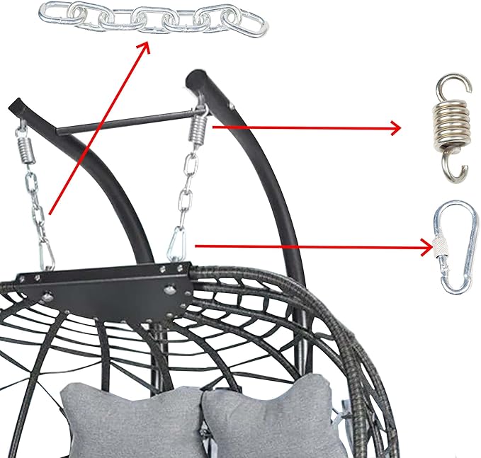Patio Swing Egg Chair Hanging Kit Heavy Duty Porch Swing Hanger Hammock Chair Hanging Hardware Including Springs Pin Plug and Snap Hook,Assembly Accessories for Single Double Egg Chair