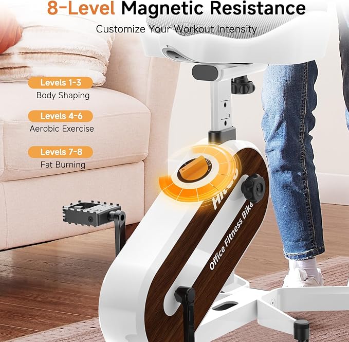 HitGo Office Exercise Bike Desk Chair,330 lbs Heavy Duty Under Desk Bike with 9-Level Height Adjustable Seat 24.4"-33.8",8-Level Resistance & Rolling Wheels,Quiet Fitness Chair for Home Office