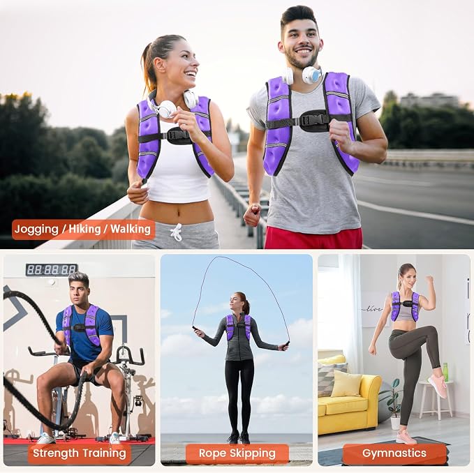 Poudee Weighted Vest, 6lb/8lb/10lb/12lb/16lb/20lb/25lb/30lb Weight Vest for Men Women, Body Weight Vests Adjustable with Reflective Stripe for Strength Training, Running, Workout, Jogging, Walking
