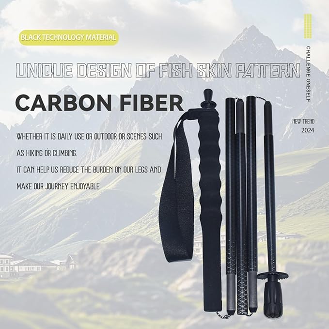 5-Section Carbon Fiber Trekking Poles, Lightweight and Durable 2-Pack, Foldable, Straight Grip, Suitable for Hiking, Trekking and Mountaineering