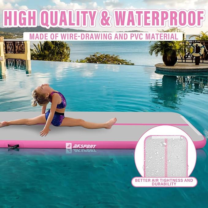 AKSPORT Inflatable Gymnatsics Mat Tumble Track 10ft 13ft 16ft 20ft 23ft Air Tumbling Mat with Air Pump for Home Use/Training/Cheerleading/Yoga