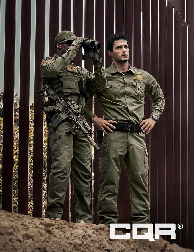 CQR Men's Long Sleeve Tactical Shirts, Ripstop Military Work Shirts, UPF 50+ Breathable Button Down Outdoor Hiking Shirt
