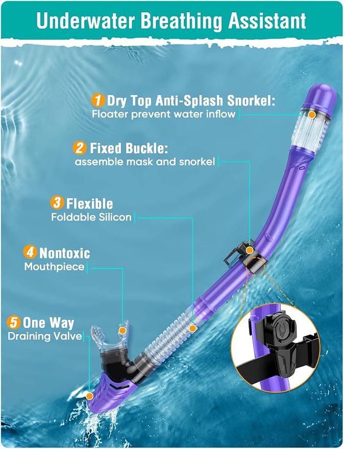Seovediary Snorkel Set Adults Snorkeling Gear Anti-Fog Panoramic View Swim Mask Dry Top Snorkel Kit with Carry Bag for Snorkeling Scuba Diving Swimming Travel