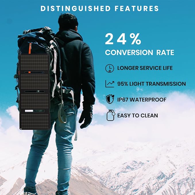 FlexSolar 30W Portable Solar Charger, ETFE Foldable Panel with QC3.0 18W USB-A/USB-C & IP67 Waterproof - Fast Charging for Phones, Tablets, Power Banks in Camping Hiking Outdoor