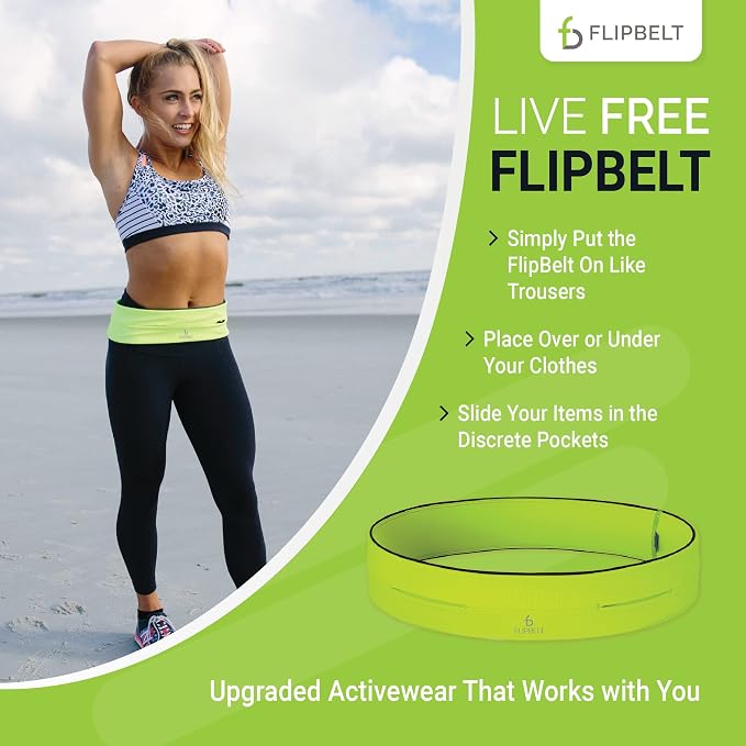 FlipBelt Classic Running Belt, Belt Bag & Fanny Pack for Men and Women - Phone Holder, Waist Pack, Running Accessories, Belt Pouch, Money Belt, USA Running Company