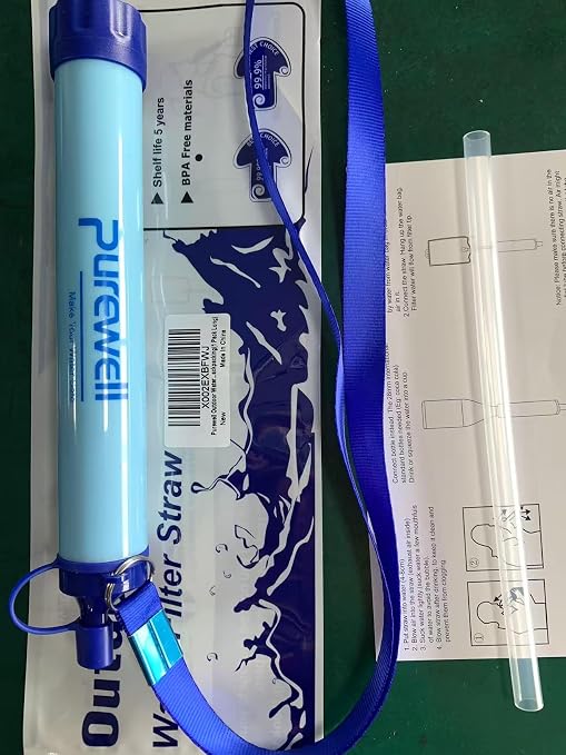 Purewell Outdoor Water Personal Water Filtration Straw Emergency Survival Gear Water Purifier for Camping Hiking Climbing Backpacking