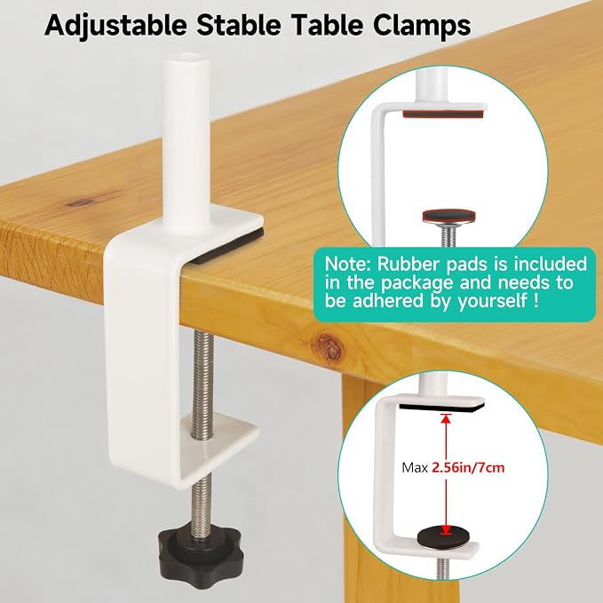 Over The Table Rod Stand with Clamps Adjustable 30"-43" Tall 47"-98" Length White Table Arch Hanging for Wedding Birthday Party Halloween Christmas