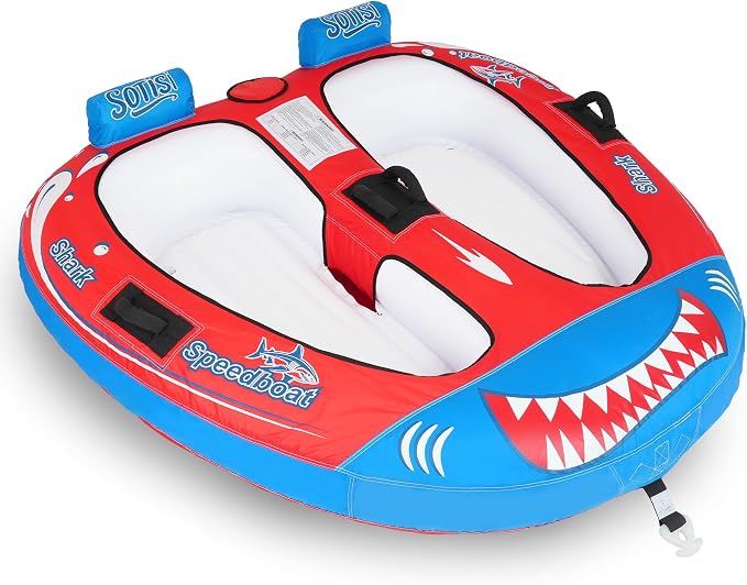 Towable Tube for Boating, 1–2 Person Inflatable Towable Tube with Quick Connect, Heavy Duty 840D Nylon Water Tube for Lake & Water Sports