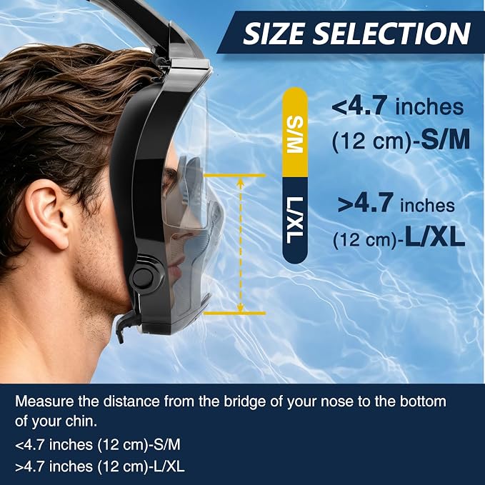 Aegend Full Face Snorkel Mask for Adults Youth, Snorkeling Gear with Emergency Removal Handle, Latest Dry Top System 180° HD View Safe Breathing, Anti-Fog Anti-Leak