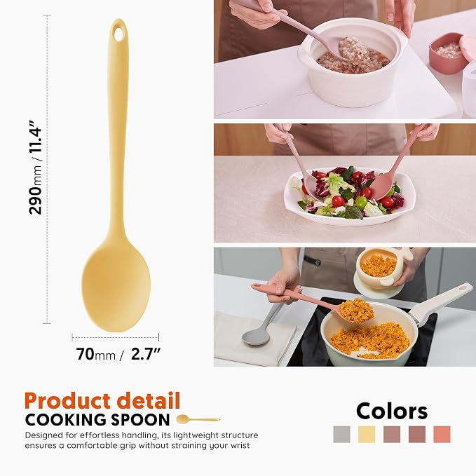 Multi Platinum Silicone Cooking Spoon for Baking, Scraping & Mixing, 100% Food Grade Colorful Silicone Kitchen & Serving Utensils, Heat Resistant, Non-Stick Cookware - 11.4 inch Butter Yellow