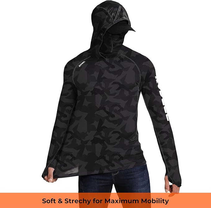 Rodeel Men's UPF 50+ Performance Fishing Hoodie, Long Sleeve Sun Protection Athletic Quick-Dry Breathable T-Shirt