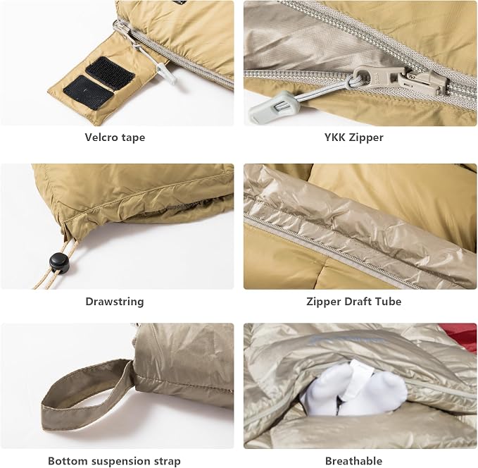 BISINNA Down Sleeping Bag for Adults 650FP Ultralught Wearable 3 Season Backpacking Sleeping Bags Muti-Use Outdoor Packable Sleeping Bag with Compression Sack for Hiking Travel