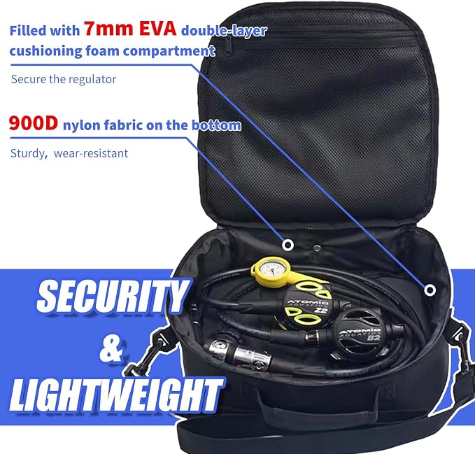 Scuba Regulator Bag, Diving Regulator Protective Bags with Double Lockable Zippers Carry on Bag for Dive Regulator with Adjustable Shoulder Strap