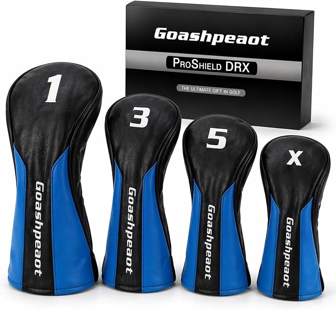 Premium PU Leather Golf Head Covers, Golf Club Headcovers for Driver Fairway Wood Hybrid, Protective PU Leather Wood Covers with Number Tags and Soft Lining