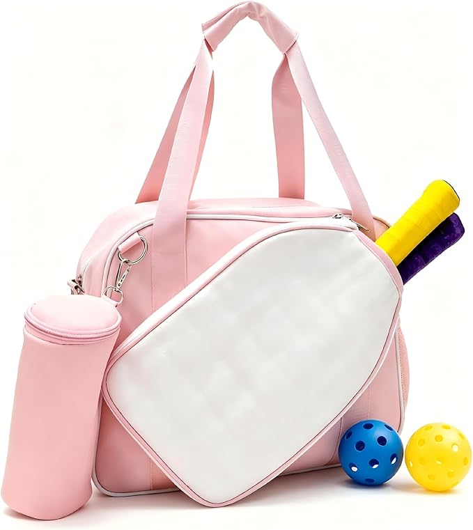 SSZYace Pickleball Tote Bag for Women & Men, Large Capacity Design Holds 2 Pickleball Paddles, External Pickleball Ball Bag and Adjustable Shoulder Strap Fence Hook, Insulated Drink Holder