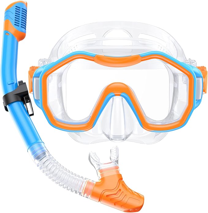 Snorkeling Gear for Adults Kids, Dry-Top Snorkel Set, 180°Panoramic Wide View Diving Mask Breathing Freely Snorkel Mask for Snorkeling Scuba Diving Swimming Travel