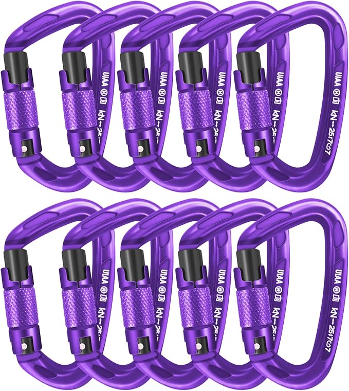 UIAA Certified Professional Heavy Duty Large Locking Carabiner Clips Climbing Carabiner 25kN Auto Locking Carabiner for Rock/Ice Climbing Rappelling Rescue Swing etc, D Shaped