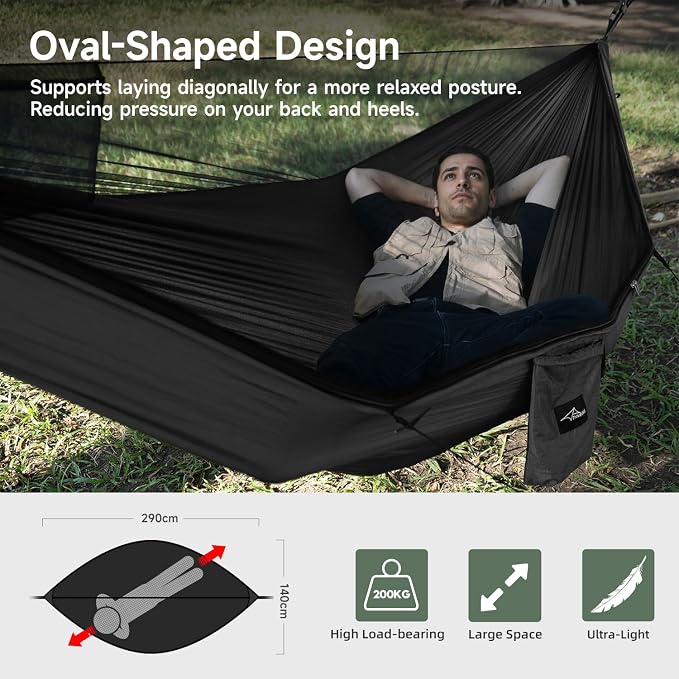 Camping Hammock with Mosquito Net and Tent Tarp, Lightweight Hanging Hammocks Tree Straps, All-in-one Fast Open Hammock for Outside, Hiking, and Travel