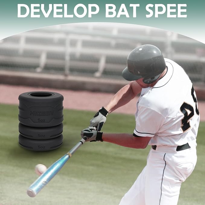 Hikeen 6 PCS Baseball Bat Grip Choke Up Rings Bat Choke with Baseball Bat Weighted Swing Knob 15 OZ for Baseball Softball Teeball Tball Swing Training Baseball Bat Accessories