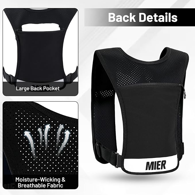 MIER Running Vest for Women Men, Lightweight Breathable Hydration Vest with 500ml Soft Flask Reflective Hydration Backpack for Marathon Cycling Hiking Jogging