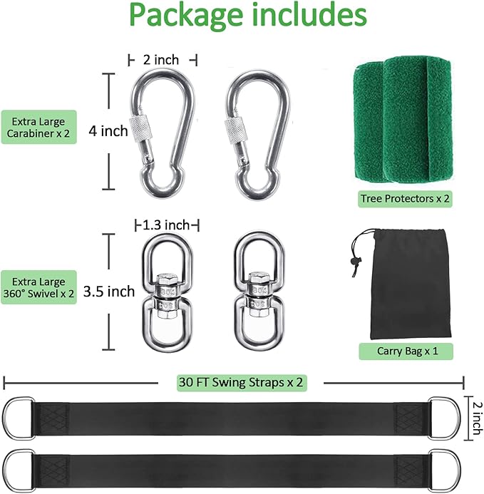 Tree Swing Hanging Straps Kit (Set of 2) - 3FT/8FT/10FT/20FT/30FT Heavy Duty Tree Swing Straps Holds 5000 lbs, Easy & Fast Installation for All Types of Swings and Hammocks(30 FT)