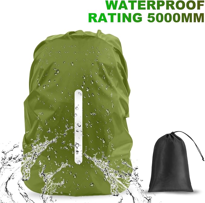 LAMA 2 Pack Waterproof Rain Cover for Backpack, Reflective Rucksack Rain Cover for Anti-Dust/Anti-Theft/Bicycling/Hiking/Camping/Traveling,M Size (for 30L-40L backpack), 1 Pcs Black + 1 Pcs Army Green