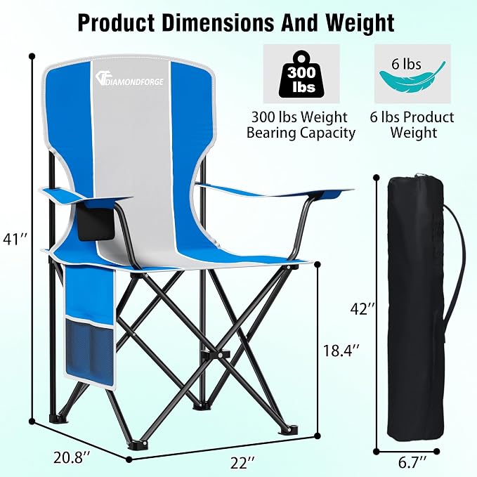 Camping Chair, 300 LBS High Back Sturdy Lawn Chairs Folding (Gray Blue) | Outdoor Portable Folding Camping Chair for Adults, with Cup Holder for Picnic, Lawn, Beach, Park, Fishing and Sports