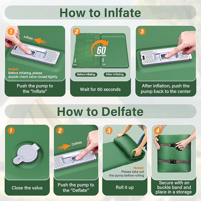 HiiPeak Double Camping Sleeping Pad with Electric Pump, 3" Thick 2 Person Self Inflating Memory Foam Mattress Pad with Pillow, Portable Sleeping Mat for Travel, Car, Tent, Full Size (Green)